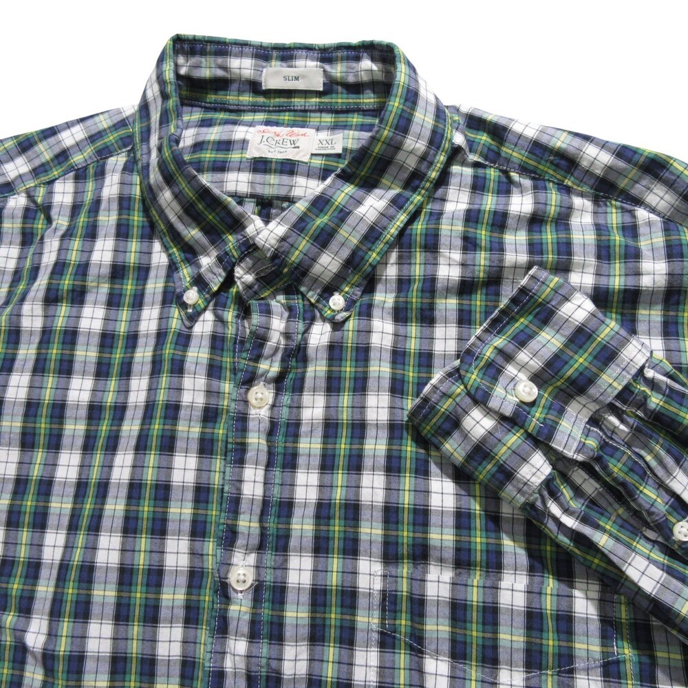 J Crew‎ Mens Button Down Shirt Secret Wash XXL Slim Fit Multicolor Plaid
